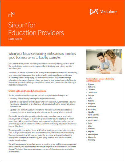 Sircon for Education Providers Data Sheet